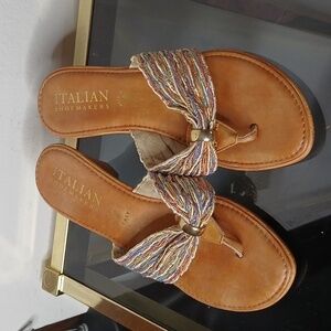 Italian shoemaker multicolor T strap kitten wedge heel sandals size 8.5